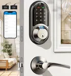 Veise Smart Locks for Front Door, 2 Lever Handles, Fingerprint Keyless Entry, App Control Biometric Door Lock Set, Electronic Digital Touchscreen Keypad Deadbolt, Easy Install, Auto Lock, Satin Nickel