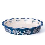 WISENVOY Flowery 10.5" Pie Dish, Navy Blue