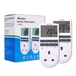 Awootsv Digital Timer Socket with Countdown Function LCD Display 24 Hours/Weekly Indoor Plug in Electrical Timer for Lights and Home Appliances (2 Pack)