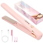 Alaoo 2-in-1 Cordless Hair Straightener & Curler, 4 Temp Settings, Rechargeable Travel Straightener, Professional Salon at Home for All Hair Types, Pink