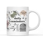 SMARTYPANTS Daily Affirmation Reminders Mug Tea Coffee Cup - Mindfulness Zen Positive Vibes Patience Meditation Small Steps Good Day Kitchen Decor Gifts Presents (White Handle)