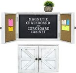 Excello Global Products Wooden Rustic Magnetic Chalkboard: 12" x 17" Wall Mounted Entryway Cabinet Includes Cork Board and Erasable Chalk Board Organizer Display Shelf and Key Hooks (White)