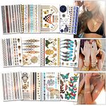 AniSqui Gold Tattoos for Women (12 Sheets Waterproof Festival Tattoos), Gold Temporary Tattoos Festival, Fake Tattoos for Girls Woman