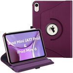 Fintie Rotating Case for iPad Mini 7 (A17 Pro) 2024/ iPad Mini 6 (6th Generation 8.3 Inch) - 360 Degree Swiveling Stand Protective Back Cover, Auto Wake/Sleep, Purple