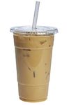 [100 Sets] 24 oz. Clear PET Cups with Flat Lids for Cold Drinks, Iced Coffee, Bubble Boba, Tea, Smoothie etc.