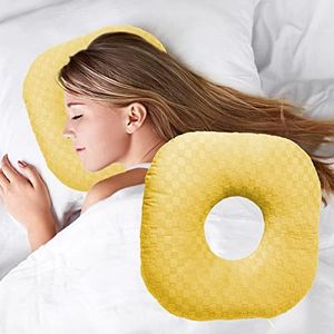 Wuronsa Ear Piercing Pillow for Side Sleepers, Pillow with an Ear Hole for CNH and Ear Pain Ear Inflammation Pressure Sores, O-Shaped Side Sleeping Pillow, Ear Guard Pillow(Yellow)