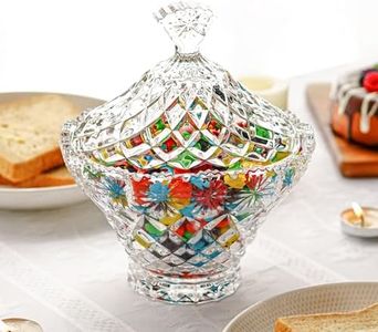 21.5oz Large Glass Candy Dish With Lid - Clear Decorative Jar Crystal Bowl for Home Kitchen Office Table
