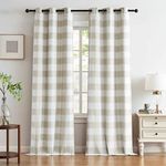 Bapawfish 90 Inches Buffalo Plaid Full Blackout Curtain with Light Blocking Liner,Tan White Rustic Texture Energy Efficient Drape,Farmhouse Grommet Window Treatment for Bedroom Living Room,40"Wx90"Lx2