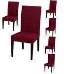 Styleys Polyester Spandex Chair Cover Stretch Removable Washable Short Dining Chair Cover Protector Seat Slipcover (Set of 6, Maroon, SD-22)