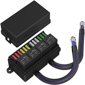 RVBOATPAT 12 Volt Fuse Relay Box Pre-Wired Fuse and Relay Box with 4 Relays and 12 Way ATC/ATO Fuses Sealed 12V Relay Fuse Box Block for Auto Car Marine Boat