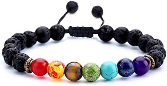 Hamoery Men Women 8mm Lava Rock Beads Chakra Bracelet Braided Rope Natural Stone Yoga Bracelet Bangle, 9.4 Inch