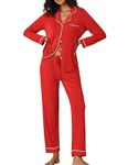 Ekouaer Women's Warm Sleepwear Plus Size Long Sleeve Christmas Red Pajama Set (Red,XL)