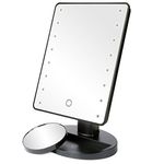 H&S Makeup Mirror with Lights - Light Up Vanity Mirror for Dressing Table Bathroom Desk - Battery Operated with LED Lights - Includes Detachable 10x Magnifying Mirror - Black