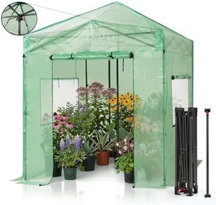 CROWN SHADES 8x6 Walk-in Greenhouse for Outdoor Garden, Portable Pop Up Plant Greenhouse with Steel Frame and PE Cover, Roll Up Zipper Door and Mesh Vent Windows for Backyard Growing(Green)