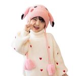 Winter New Self Design Fuzzy Soft Plush Animal Face Look Woolen Windproof Beanie Cap Hat For Baby Boy and Girl's l Toy Kids Accessories Moving EarFlap Duck Sound Cap | Age 2 To 7 (Pink, Free Size)