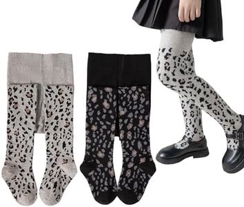Silkglory Baby Girl Tights, Toddler Tights with Two-Color Leopard Pattern, Cotton Leggings for Infant Toddler, Grey/Black, 3-5 T, 2 Pack
