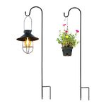 2 Pack Shepherds Crook Hooks, Adjustable Height Shepherds Hooks with Base, 76 cm/29.64 in Metal Border Hook for Garden Lights, Lanterns,Plant Baskets, 3 Section Stitching, (Black)