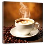 QIXIANG Coffee House Canvas Wall Art Brown a Cup of Coffee Paintings Prints Kitchen Picture Prints for Cafe Wall Decor Frame（Kitchen B，12.00" x 12.00"）