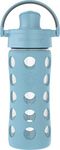 Lifefactory 12-Ounce Glass Water Bottle with Active Flip Cap and Protective Silicone Sleeve, Denim