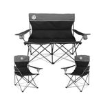 Northroad 3pcs Outdoor Folding Padded Camping Chair Set w/1 Loveseat Chair,2 Single Chairs Portable Collapsible Padded Conversation Set for Family Camping Patio Beach w/Cup Holder & Carry Bag(Black)