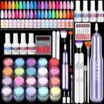 Saviland Dip Powder Nail Kit with Drill: 20 Colors Summer Dipping Powder Starter Kit with Dip Powder Liquid Base Top Coat Set Professional Dip Powder System Protect Repair Nails Home Nail Salon