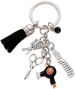 Meimimix Comb Scissors Charm Keychain Hairdresser Hair Stylist Gift Cosmetology Tassel Jewelry, Silver