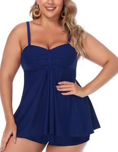 Avidlove Women Tankini Swimsuits Two Piece Bathing Suit with Shorts Retro Sailor Stripe Dot Tankini Set Navy Blue