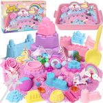 Play Sand for Kids Girls Unicorn Toys Pretend Play Sandbox Kit with 900g Color Magic Sand Toys, Unicorn Figures Castle Molds Play Sand Art, Sensory Bin Toys Birthday Gift for Girl Toddler Ages 3-8