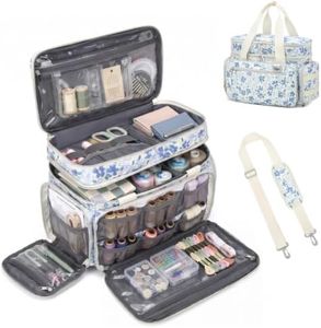 Lyhaxon Sewing Supplies Organizer Bag, Portable Double-Layer Storage Tote with Multiple Pockets and Removable Shoulder Strap, Roomy Sturdy Box Case for Easy Carrying(Bag Only, Blue Floral)