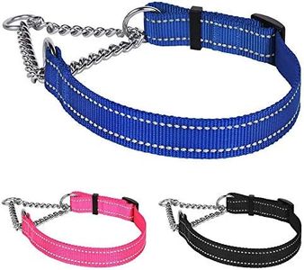 CollarDirect Martingale Dog Collar Training Adjustable Stainless Steel Chain Reflective Nylon Pet Collars for Medium Large Dogs (S, Neck Fit 12"-18", Blue)