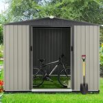 YODOLLA 8 x 6 ft Outdoor Storage Shed,Metal Tool Shed |Bike Shed Storage| 4.5 m2 | 259x182x180cm | Sliding Door | Tool Storage Shed | Backyard | Grey