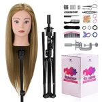 Neverland 26-28 inch Training Head with Wig Stand Tripod,60% Real Hair Braiding Cosmetology Manikin Head with Mannequin Head Stand,Doll Head for Hair Styling Practice with Table Clamp,Hair Styling Set