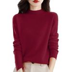 SDERG Cashmere Jumpers Ladies Clearance Solid Color Plus Size Women's Jumpers Long Sleeve Womens Jumpers Size 14 Women's Semi Turtleneck Sweater Soft Lightweight Winter Jumpers for Women UK Wine