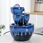 Ceramic Tabletop desktop Fountain with Ball for Indoor Table Desk Office Home Decoration (Blue)