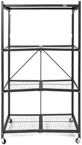Origami R5 Series Foldable 4-Tier Steel Storage Rack, Pewter – Heavy-Duty Metal Shelving Unit w/Removable Wheels for Laundry Room or Garage – Rolling Organizer for Home, Office & Warehouse