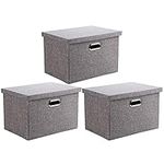 Wintao Storage Boxes with Lids, Decorative Storage Bins, Collapsible Fabric Storage Basket Containers Cube for Office Home Bedroom Closet, Gray, Extra Large, 17.3 x 12.3 x 11.4 in, 3 Pack