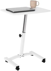 Seville Classics Airlift Height Adjustable Mobile Rolling Laptop Cart Computer Workstation Desk Table for Home, Office, Classroom, Hospital, w/Wheels, Flat (24") (New Model), White