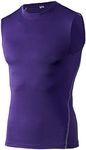 TopTie Men's Sleeveless Compression Shirt, Sports Base Layer Tank Top, Athletic Workout Shirt-Purple-L