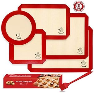 5Pcs Silicone Baking Mats, 2 Half Sheets Mats + 1 Quarter Sheet Liner + 1 Round & 1 Square Cake Pan Mat - 100% Food Grade Non-Stick & silicone brush, for Baking Cake Cookie