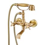 Wall Bathtub Faucet Set with HandHeld Shower Spray Antique brass Double Cross Handle 2 Functions Wall Mount 360 Swivel Mixer Tub Filler Spout Vintage Bathroom