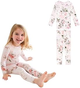 Posh Peanut Girls Pajamas - Soft, Viscose from Bamboo PJs for Kids - Matching, Long Sleeve Toddler Pajamas for Girls (3T-4T) Vintage Pink Rose