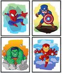 PRINT'N'ART Superhero Avengers Marvel Posters for Boys Room Decor - 8x10 Inches UNFRAMED Set of 4 Wall Art - Watercolor Prints Pictures Decor Decorations Gifts Merch Comics Characters for Man Cave Boys Room Nursery Kids Rooms Bedrooms Toddlers Teens Bathrooms Girls Rooms by