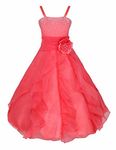 FEESHOW Kids Big Girls Rhinestone Ruffle Flower Dress Bridesmaid Party Wedding Gown Watermelon Red 2