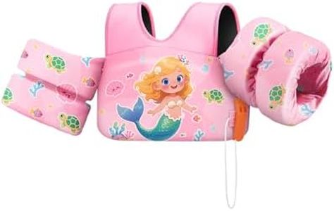 HeySplash Swim Vest for Kids, Toddler Pool Floaties Fit 33-66 Lbs, Children Swimming Vest with Adjustable Strap, Swim Jacket Water Wing Arm Float, Puddle Beach Boat Jumper Boy Girl, Pink Mermaid
