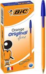 BIC 951997 Orange Fine Ball Point Pen (0.8 mm) - Blue Ink - Box of 12 Pens