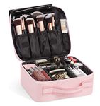 INOVERA (LABEL) Nylon Makeup Organizer Bag for Women, Girls & Bride - Travel Cosmetic Kit Storage Organiser - Toiletry Vanity Box with Adjustable Compartment, 26l x 23b x 9h cm (Rose Gold)