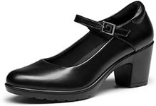 DREAM PAIRS Womens Chunky Low Block Heels Mary Janes Ankle Strap Closed Toe Court Shoes Ladies Comfort Work Pumps Comfy Round Toe Dress Wedding Shoes SDPU2231W,Size 8,Black,SDPU2231W