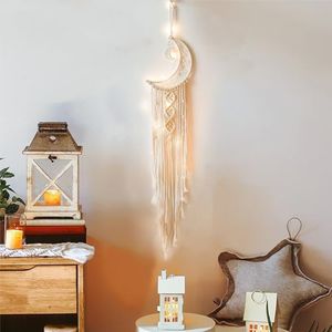 White Moon Dream Catcher, Bohemian Dream Catcher, Handmade Bohemian Dream Catcher for Mom, Friends, Women, Girls, Woven Wall Hanging, Bedroom Decoration (Moon-White)