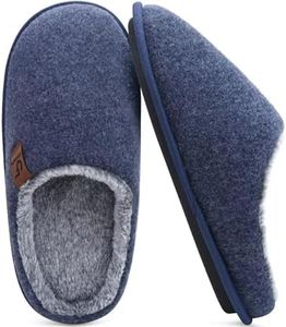 COFACE Unisex Mens Womens Warm House Slippers Cozy Memory Foam Scuff Slipper Slip On Lightweight Felt Bedroom Shoes With Indoor Outdoor Rubber Sole, Dark Blue Size 11