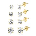 ASH'S CHOICE 925 Sterling Silver Stud Earrings Set 14K Gold Multipack Small Cubic Zirconia Ball Cartilage Studs for Women, 3/4/5/6 mm 4 Pairs